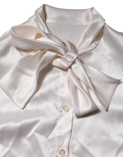 Dolce & Gabbana White Ascot Collar Long Sleeve Blouse Top