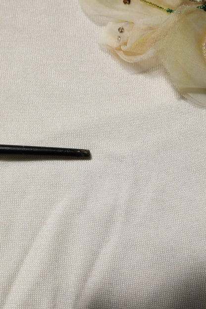 Dolce & Gabbana White Silk Lily Embellished Pullover Sweater