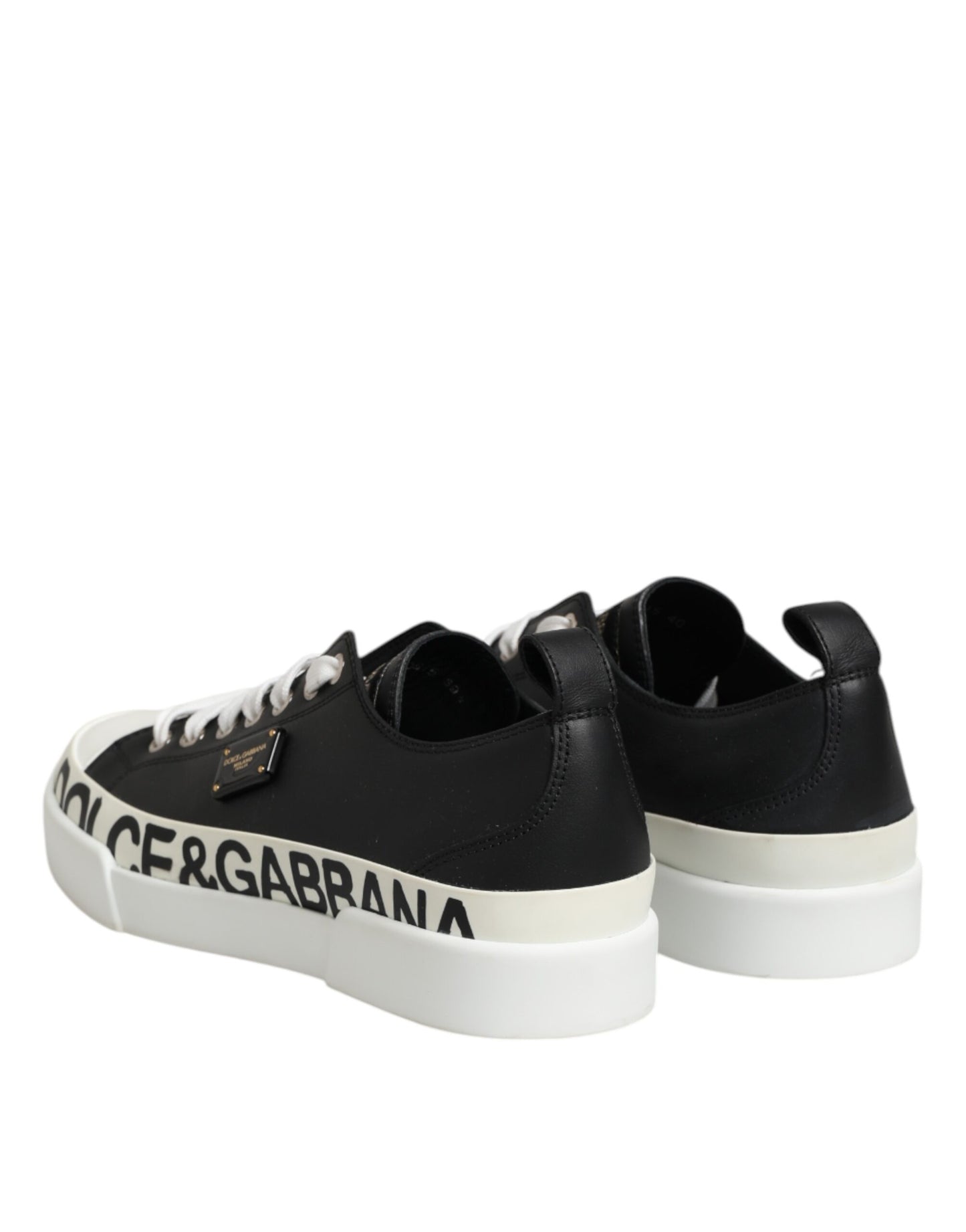 Dolce & Gabbana Black White Leather Low Top Sneakers Shoes