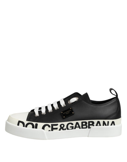 Dolce & Gabbana Black White Leather Low Top Sneakers Shoes