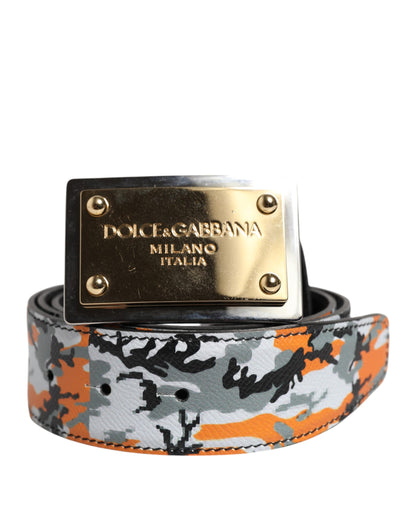 Dolce & Gabbana Multicolor Camouflage Metal Logo Buckle Belt