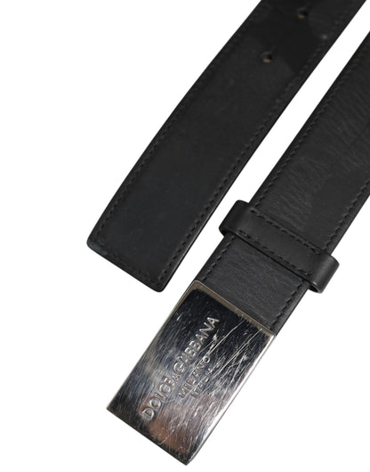 Dolce & Gabbana Black Leather Classic Metal Logo Buckle Belt