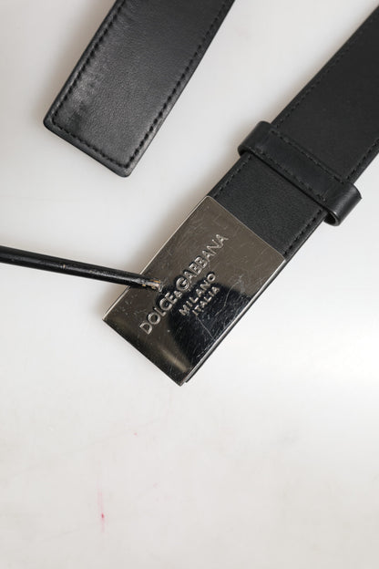 Dolce & Gabbana Black Leather Classic Metal Logo Buckle Belt