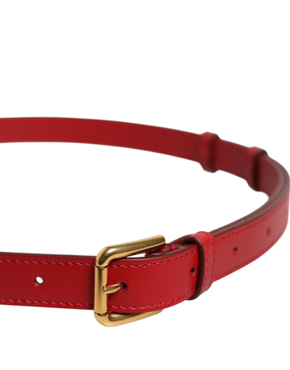 Dolce & Gabbana Red Logo Engraved Metal Waist Buckle Belt