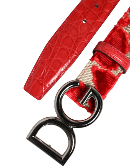 Dolce & Gabbana Red Viscose Silver DG Logo Metal Buckle Belt