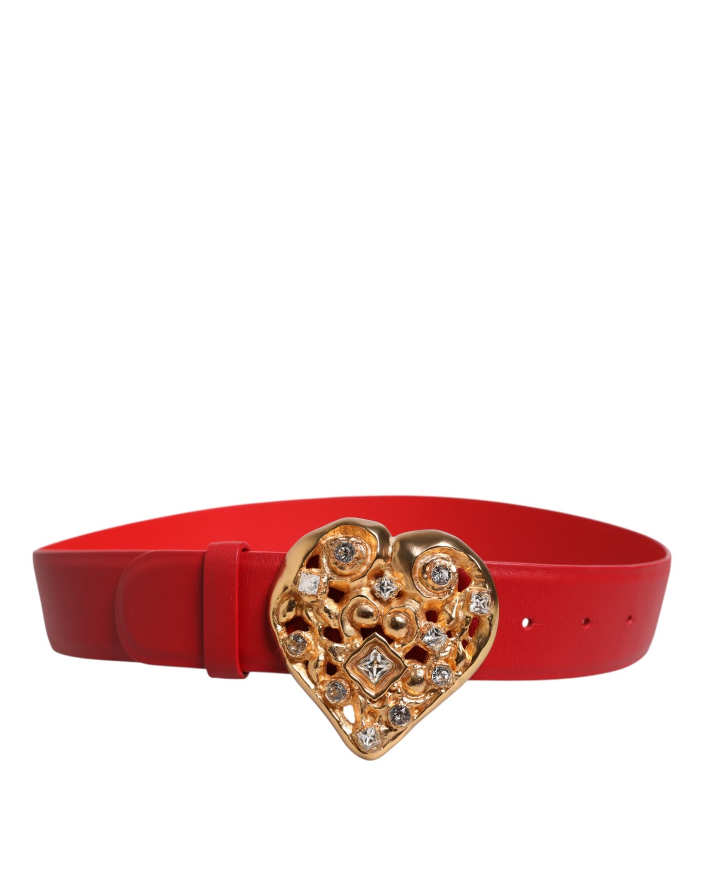 Dolce & Gabbana Red Calf Leather Embellished Metal Buckle Belt