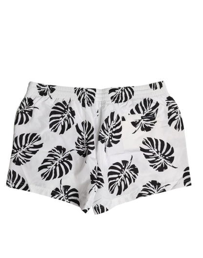 Dolce & Gabbana White Black Print Beachwear Shorts Swimwear