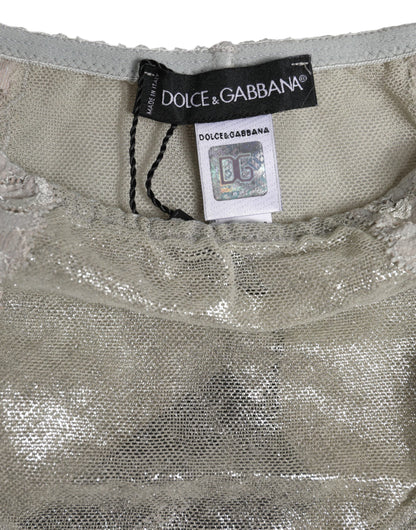 Dolce & Gabbana Gray Cotton Floral Lace High Waist Panty Underwear
