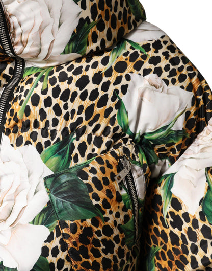 Dolce & Gabbana Multicolor Leopard Rose Puffer Quilted Jacket