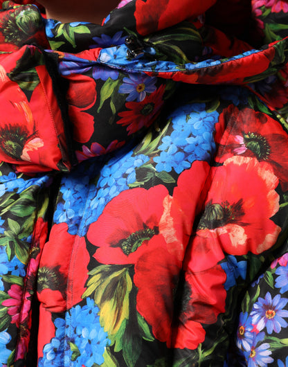 Dolce & Gabbana Multicolor Floral Hooded Puffer Coat Jacket