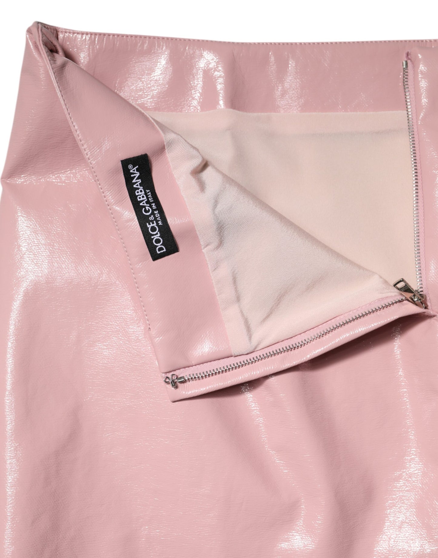 Dolce & Gabbana Glossy Pink Cotton Mid Waist Mini Skirt