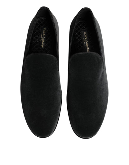Dolce & Gabbana Black Velvet Slip On Loafers Formal Shoes