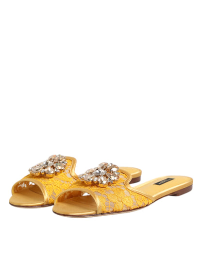 Dolce & Gabbana Yellow Taormina Slides Crystals Flats Shoes