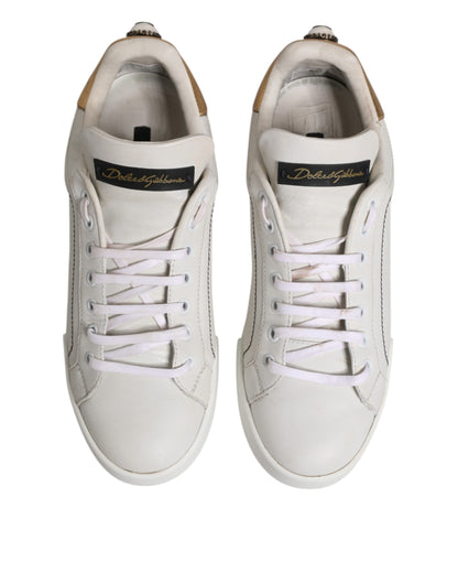 Dolce & Gabbana White Gold Leather Low Top Sneakers Shoes