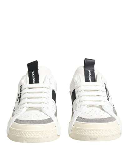 Dolce & Gabbana White Black Leather Low Top Sneakers Shoes