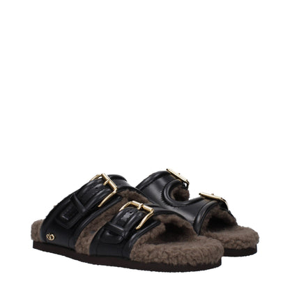 Valentino Garavani Black Leather Slippers Sandals