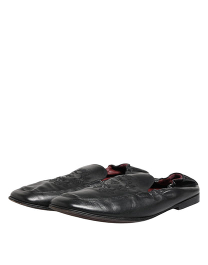 Dolce & Gabbana Black Leather Slip On Men Flat Loafers Shoes