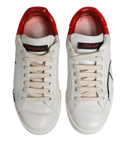 Dolce & Gabbana White Red Leather Logo Low Top Sneakers Shoes