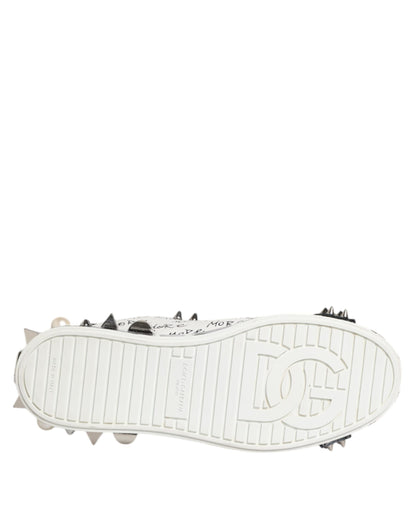 Dolce & Gabbana Black White Studded Low Top Sneakers Shoes