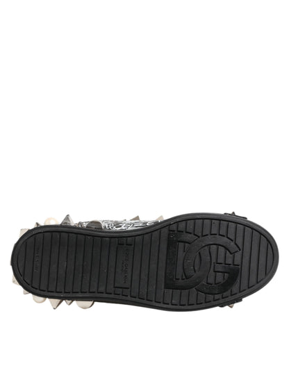 Dolce & Gabbana Black Portofino Stud Embellished Sneakers Shoes