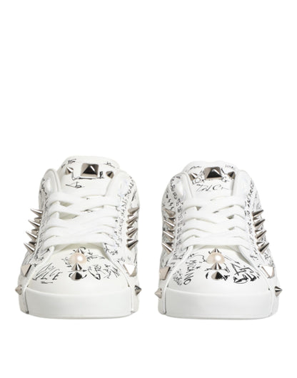 Dolce & Gabbana White Portofino Stud Embellished Men Sneakers Shoes