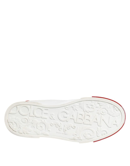 Dolce & Gabbana White Red Leather Lace Up Sneakers Shoes
