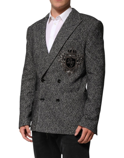 Dolce & Gabbana Black White Double Breasted Men Suit Blazer
