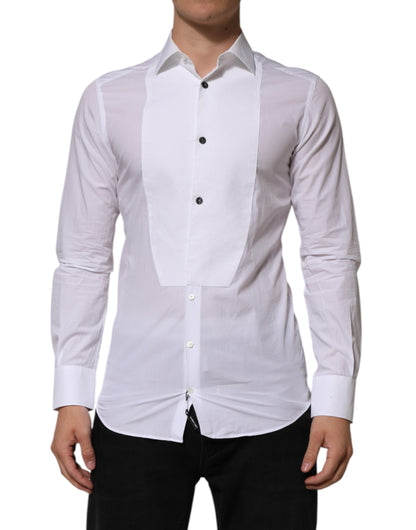 Dolce & Gabbana White Bib Cotton Poplin GOLD Men Formal Shirt