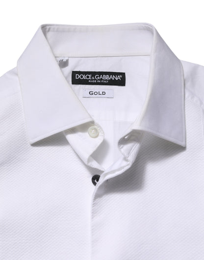 Dolce & Gabbana White Bib Cotton Poplin GOLD Men Formal Shirt