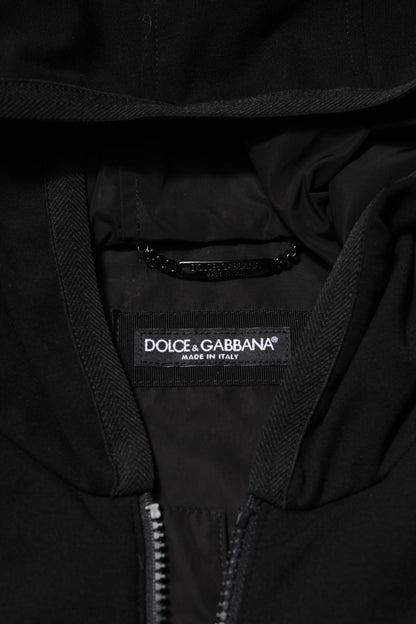 Dolce &amp; Gabbana Schwarze ärmellose Kapuzenjacke mit Logo-Plakette