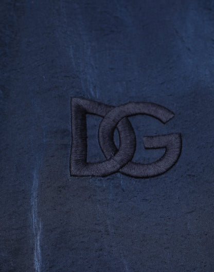 Dolce & Gabbana Blue Nylon DG Embroidery Men Bomber Jacket