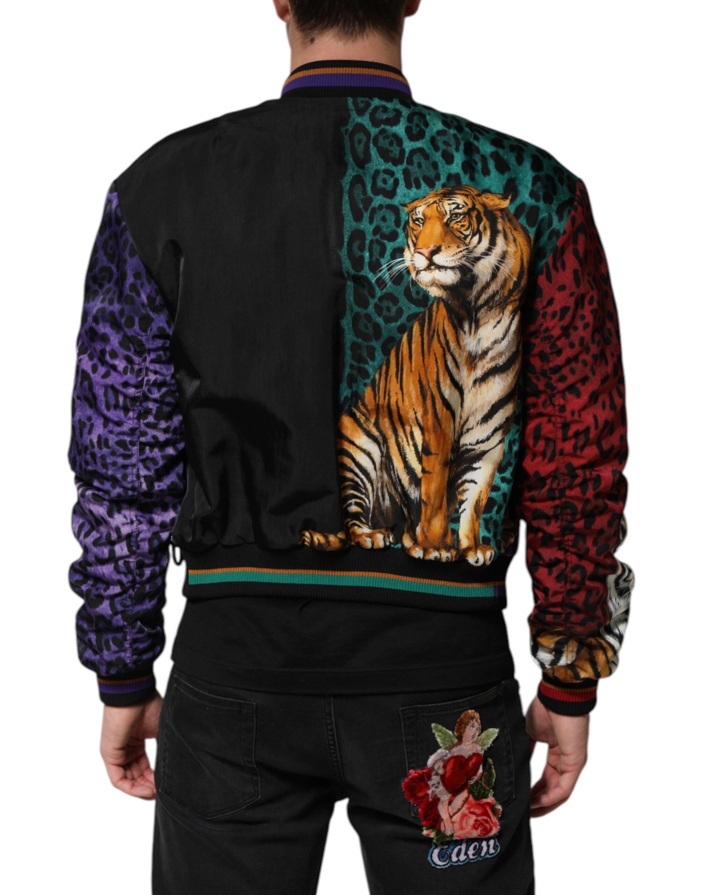 Dolce & Gabbana Multicolor Tiger Print Men Bomber Jacket