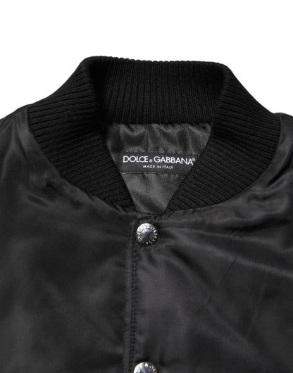 Dolce & Gabbana Black Polyester Logo Plaque Bomber Jacket