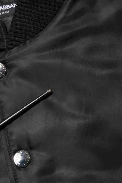 Dolce & Gabbana Black Polyester Logo Plaque Bomber Jacket