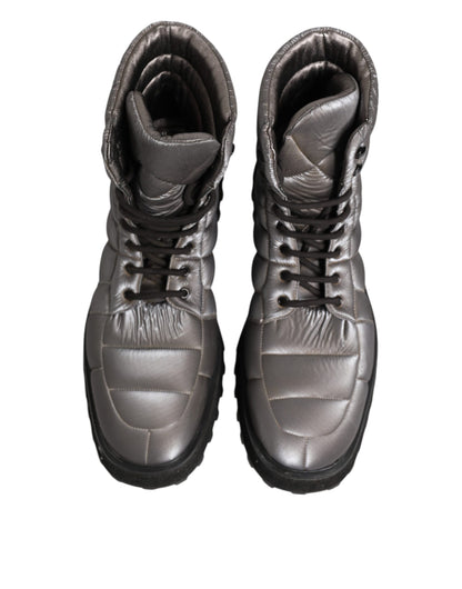 Dolce & Gabbana Silver Padded Mid Calf Lace Up Boots Shoes