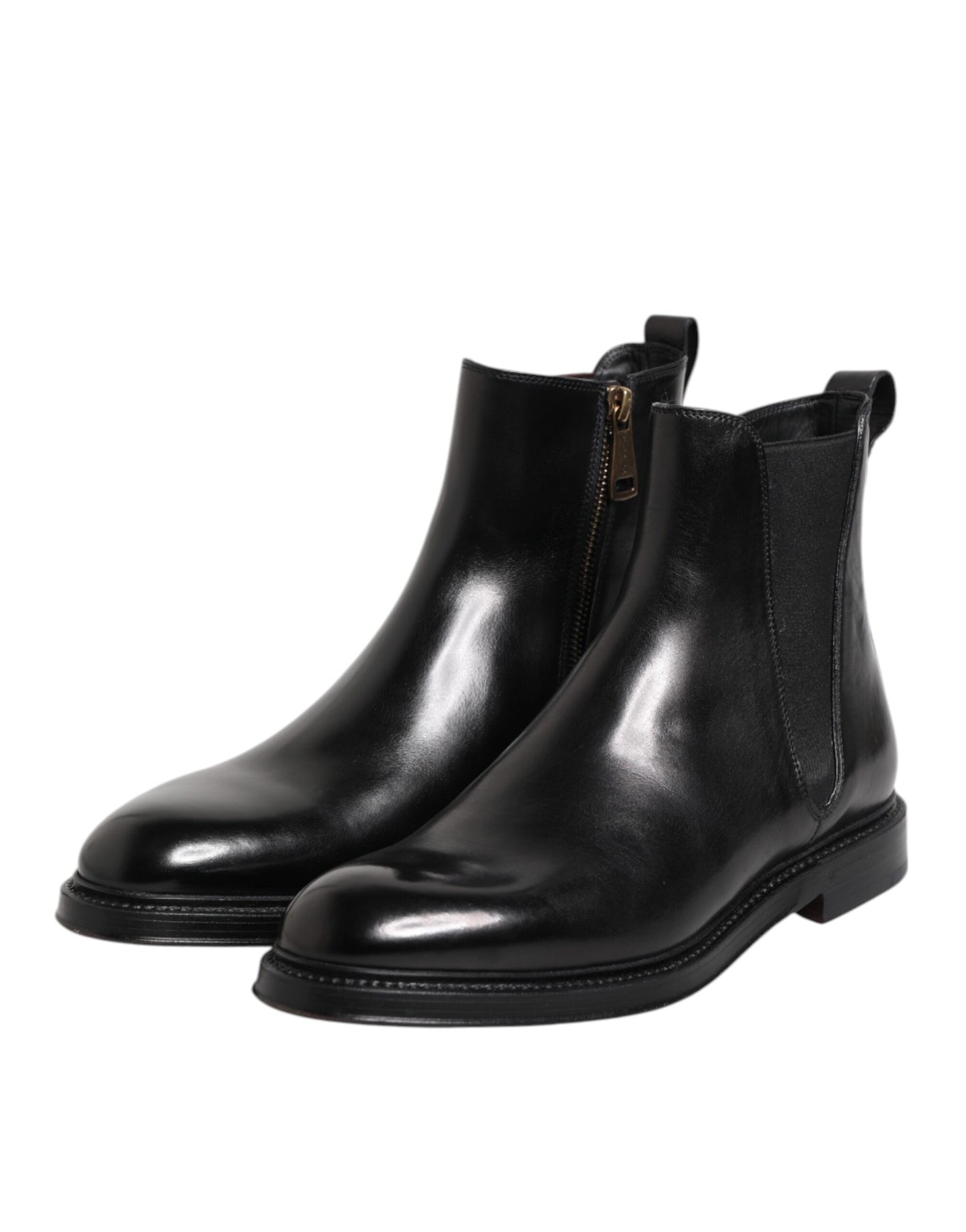 Dolce & Gabbana Black Chelsea Leather Mid Calf Boots Shoes