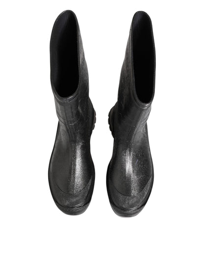 Dolce & Gabbana Metallic Black Pull On Rain Boots Shoes