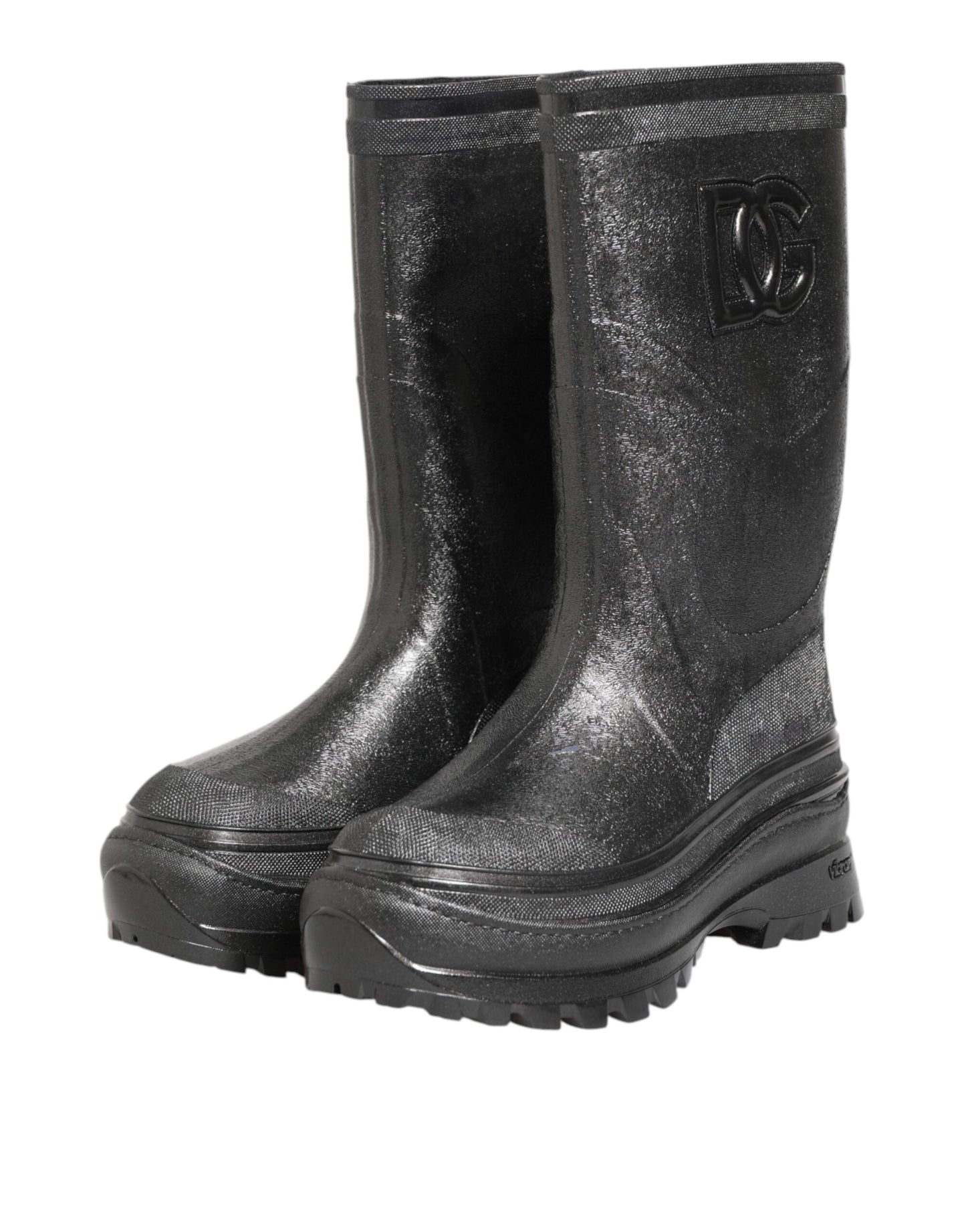 Dolce & Gabbana Metallic Black Pull On Rain Boots Shoes