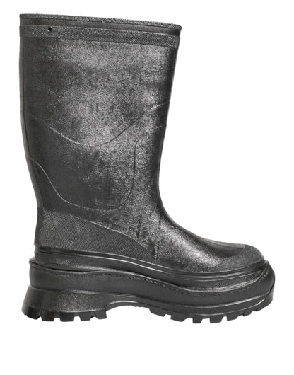 Dolce & Gabbana Metallic Black Pull On Rain Boots Shoes