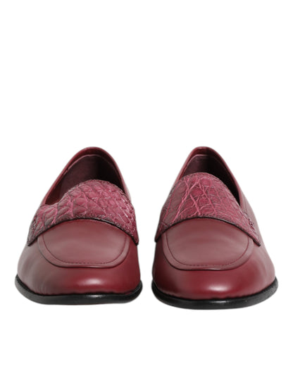 Dolce & Gabbana Burgundy Leather Formal Slip On Shoes