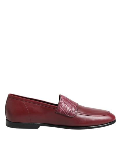 Dolce & Gabbana Burgundy Leather Formal Slip On Shoes