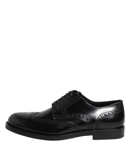 Dolce & Gabbana Black Leather Derby Wingtip Formal Shoes