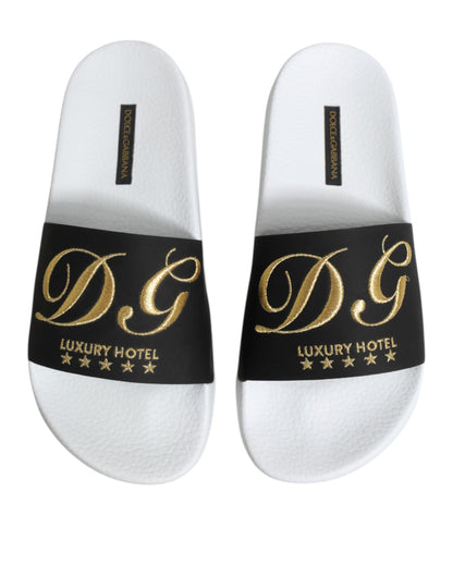 Dolce & Gabbana White Black Leather Sandals Beachwear Shoes