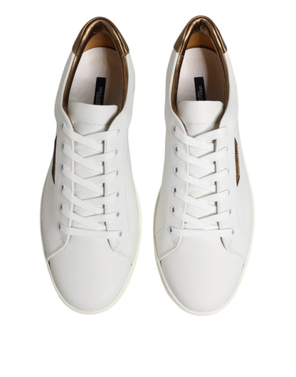 Dolce & Gabbana White Brown Leather Low Top Men Sneakers Shoes