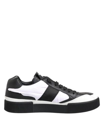 Dolce & Gabbana Black White Leather MIAMI Low Top Sneakers Shoes