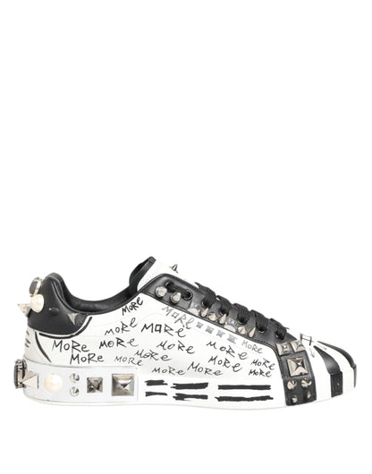 Dolce & Gabbana White Studded Printed Low Top Sneakers Shoes