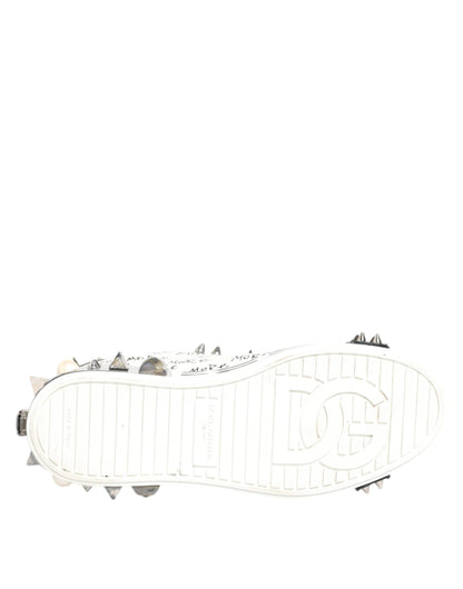 Dolce & Gabbana White Studded Printed Low Top Sneakers Shoes