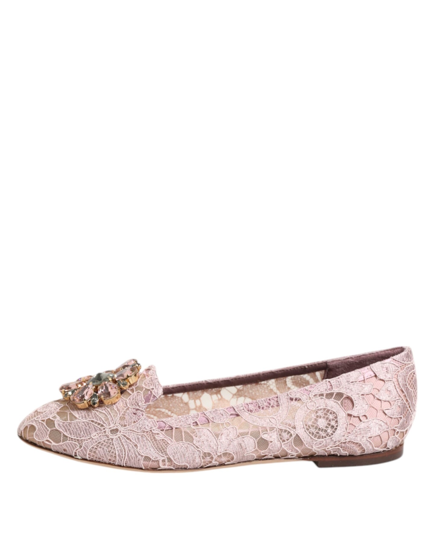 Dolce & Gabbana Pink Taormina Lace Crystals Flats Shoes