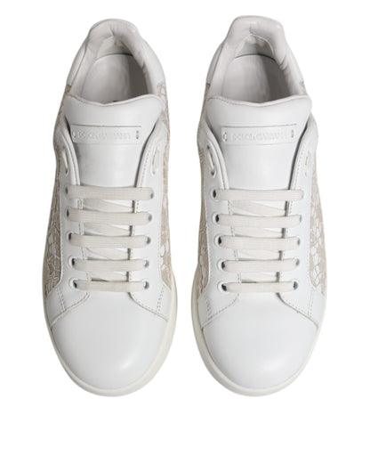 Dolce & Gabbana White Lace Leather Low Top Sneaker Shoes
