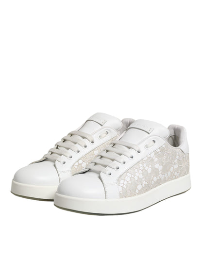 Dolce & Gabbana White Lace Leather Low Top Sneaker Shoes
